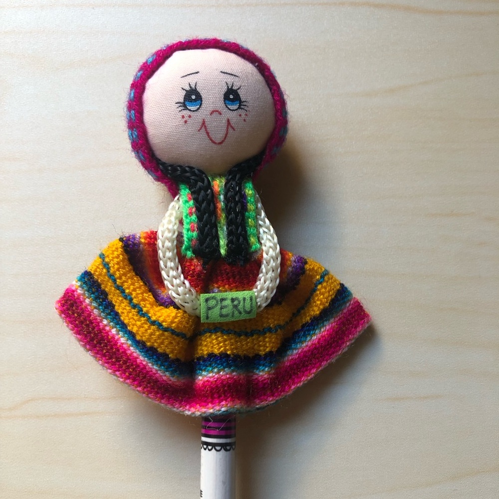 Handmade Andean Doll pencil. Made in Peru.